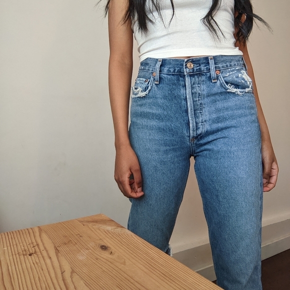 AGOLDE High Waisted Blue Ripped Jeans - Picture 11 of 13